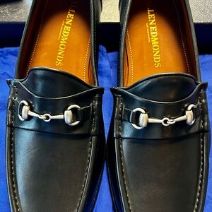 Allen Edmonds Black Leather Bit Loafers with Silver Hardware Size 11 3E wide